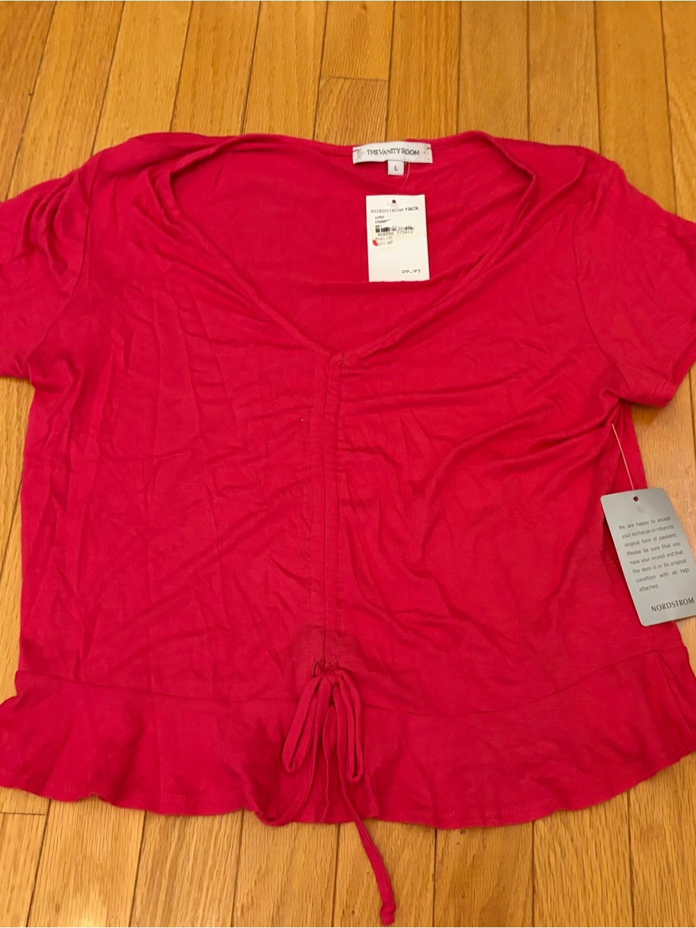 The Vanity Room Bright Pink Short Sleeve Drawstring Peplum Top